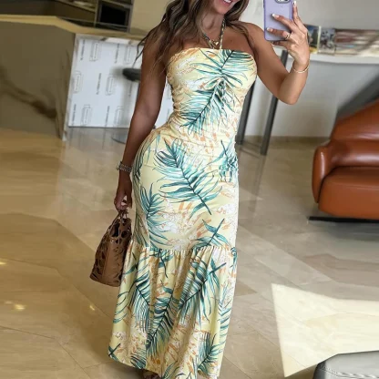 Tropical Halter Maxi Floral Dress - Image 3