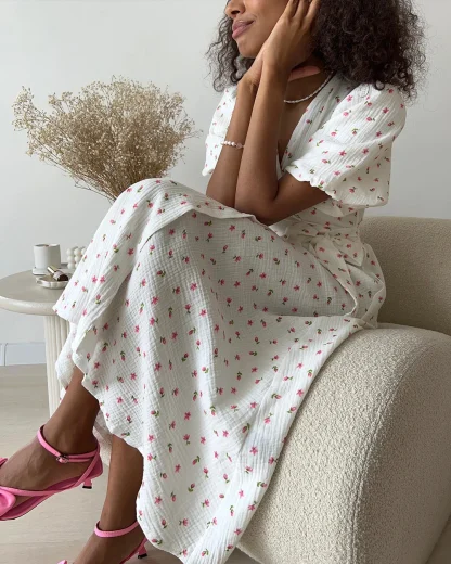 V-neck Wrap Floral Dress - Image 6