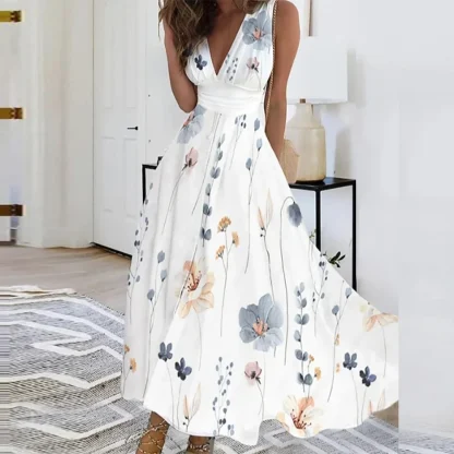 Elegant V-neck Maxi Floral Dresses - Image 4