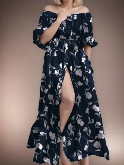 Off-shoulder High Slit Floral Dresses