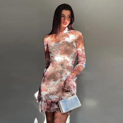 Chic Long Sleeve Mini Floral Dress - Image 2