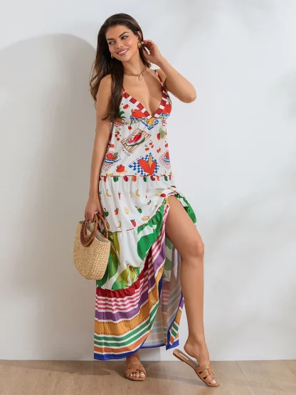 V-neck Spaghetti Strap Floral Dress - Image 5