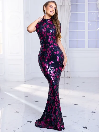 Elegant High Neck Maxi Floral Dress - Image 3