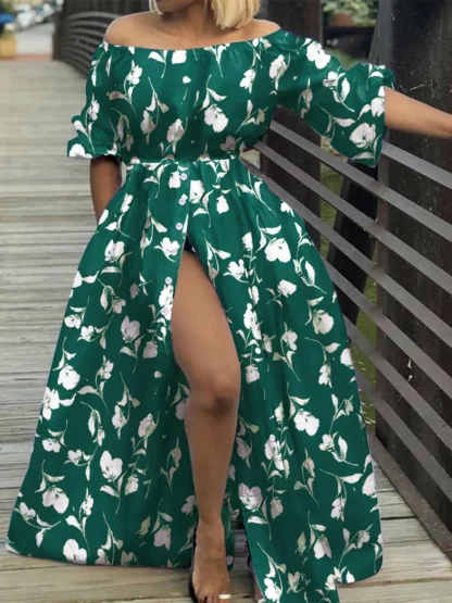 Off-shoulder High Slit Floral Dresses - Image 4