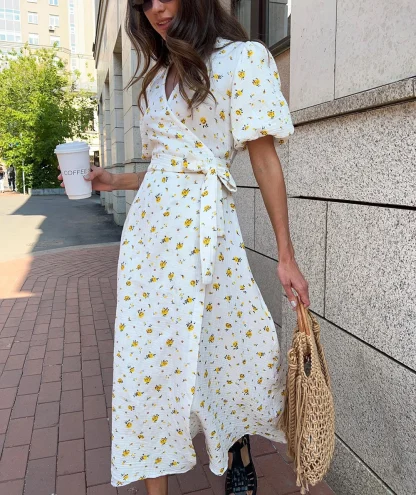 V-neck Wrap Floral Dress - Image 5