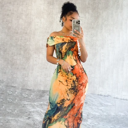 Elegant Off-shoulder Floral Dress - Image 2