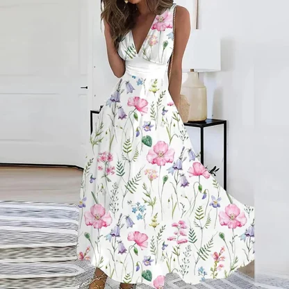 Elegant V-neck Maxi Floral Dresses - Image 2