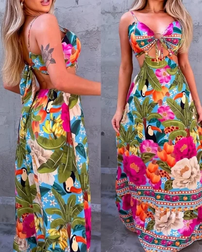 Elegant Cutout Long Floral Dress - Image 5