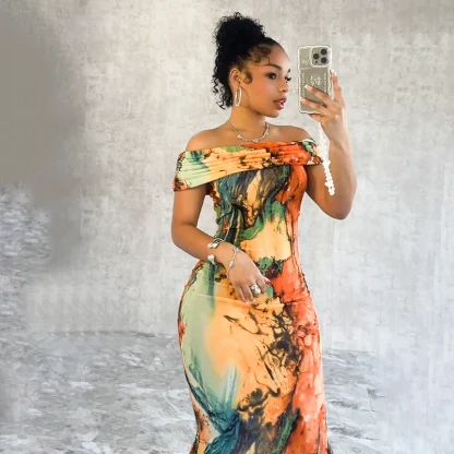 Elegant Off-shoulder Floral Dress - Image 3