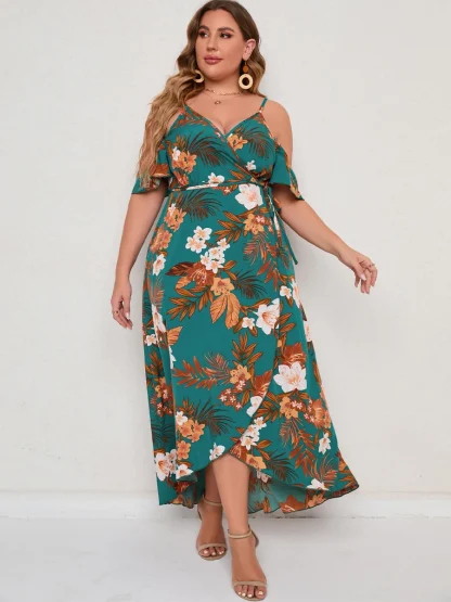 Cold-shoulder Plus Size Floral Dress - Image 2