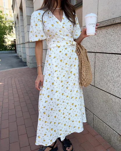 V-neck Wrap Floral Dress
