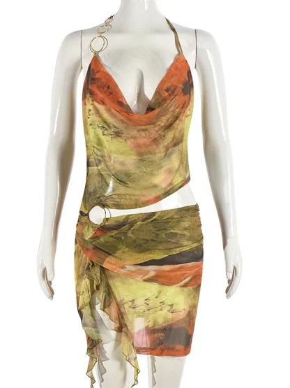 Sexy Cowl Neckline Floral Dress