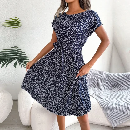 Pleated Waist Tie Floral Dresses - Image 6