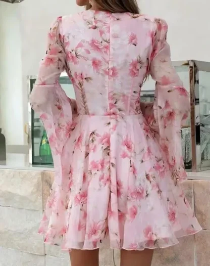 Chic Flowy Long Sleeve Floral Dress - Image 2