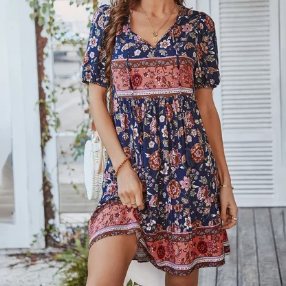 V-neck Boho-style Floral Dresses
