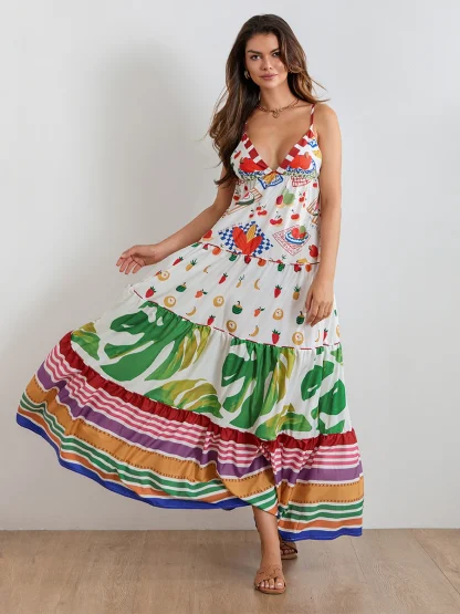 V-neck Spaghetti Strap Floral Dress - Image 3