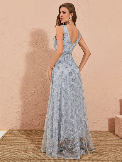 Elegant Sequin Long Floral Dress - Image 2