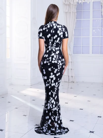 Elegant High Neck Maxi Floral Dress - Image 2