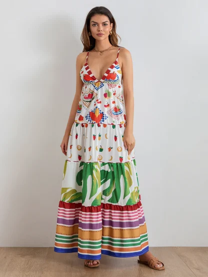 V-neck Spaghetti Strap Floral Dress