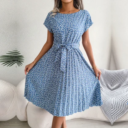 Pleated Waist Tie Floral Dresses - Image 5