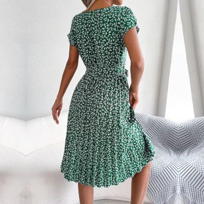 Pleated Waist Tie Floral Dresses - Image 2