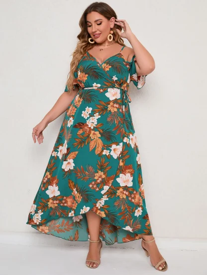 Cold-shoulder Plus Size Floral Dress