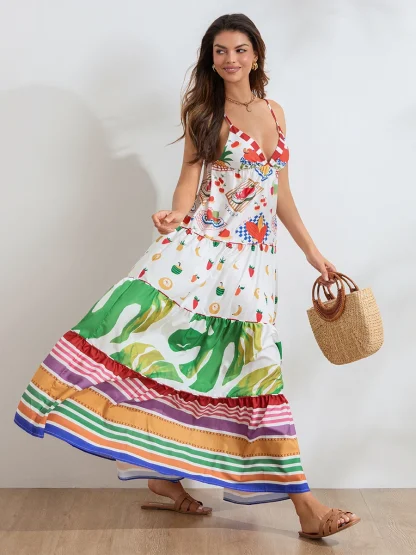 V-neck Spaghetti Strap Floral Dress - Image 2