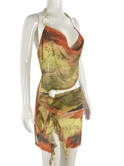Sexy Cowl Neckline Floral Dress - Image 2