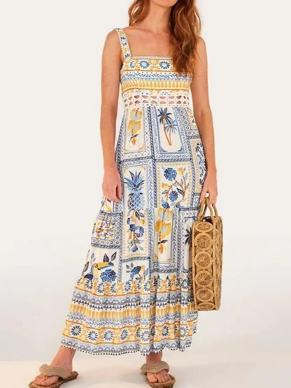 Square Neck Long Floral Dress