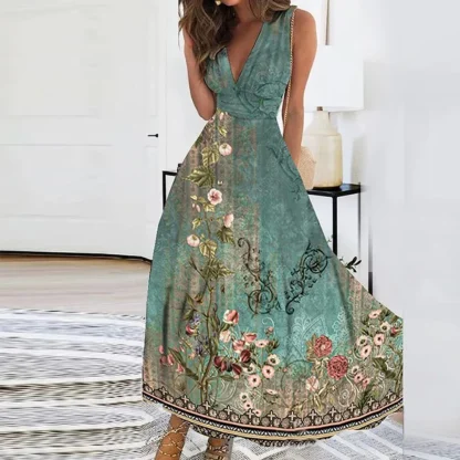 Elegant V-neck Maxi Floral Dresses - Image 3