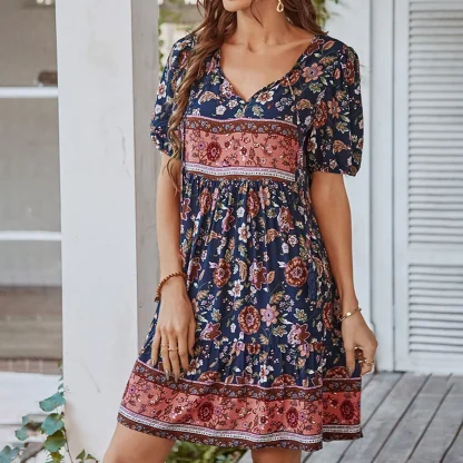 V-neck Boho-style Floral Dresses - Image 3