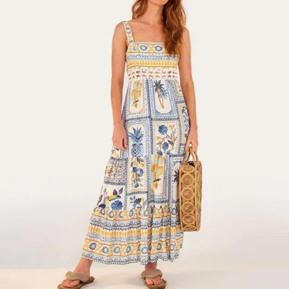 Square Neck Sleeveless Floral Dress