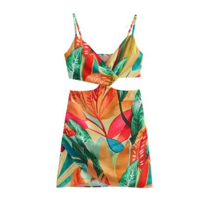 Sexy Cutout Colorful Floral Dress