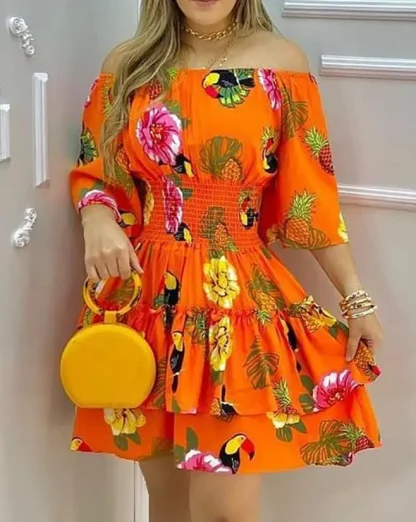 Off-shoulder Mini Floral Dress