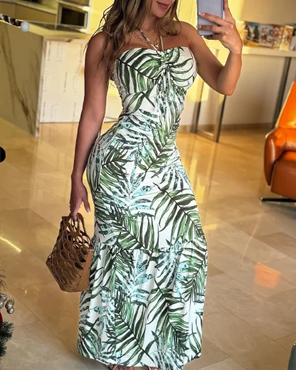 Tropical Halter Maxi Floral Dress