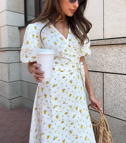 V-neck Wrap Floral Dress - Image 2