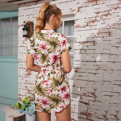Elegant Waist Tie Mini Floral Dress - Image 3