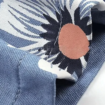 Turn Down Collar Denim Floral Dress - Image 4